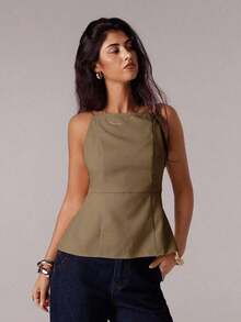 Parte superior sin mangas para mujer, adecuada para primavera y verano, con estilos románticos/de graduación/formales/de cumpleaños/de los 90/casuales de negocios/elegantes/de vestir occidental/para salir/de moda/casuales/Y2K/de club/de oficina/de cóctel/vintage/de festival rave/divertidos/elegantes/de dinero antiguo/de ropa urbana/de vacaciones/de conciertos de country/de trabajo/modestos/de vacaciones de primavera/de conciertos/de chica mala/básicos/de graduación - Café integral - Ver 3