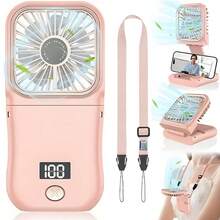 sweetfull 便携式手持迷你电风扇，带数字显示屏，超薄可折叠颈扇，睫毛扇，USB充电式3000mAh电池，180°可调节，3档风速，适合个人降温、旅行、运动，夏季露营必备。 - F3 - 查看 16