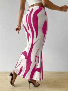 Falda plisada con estampado para mujeres, - Rosa Fucsia - Ver 2
