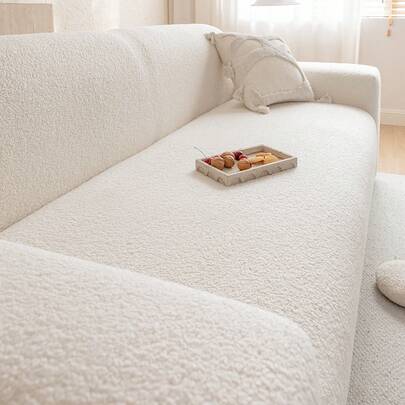 1pc Teddy Plush Sofa Cover, Non-Slip & Durable, Pet-Friendly, Fade-Resistant, Versatile, Scratch-Proof, High Elasticity, Multiple Colors, Fashionable & Comfortable, Machine Washable, Reusable, Suitable For All Seasons