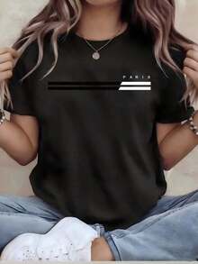 Summer Plus Size - Plus Size - Oversized T-Shirt - Fun Graphic Tee For Women - Relaxed Fit Crew Neck Short Sleeve Top, Machine Washable For Year-Round Comfort, Everyday Wear; Relaxed Fit; Durable Print, Ideal For Holiday Gifts, 100% Cotton. Women's Short Sleeve T-Shirt, A Basic And Versatile Style For Indoor And Outdoor Wear. - 黑色 - 查看 11