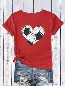 Women's Limited Edition Short-Sleeved Sports T-Shirt, Comfortable And Stylish, Suitable For Sports And Daily Life, With Football Design, Made Of Lightweight Cotton. - 紅色 - 查看 12