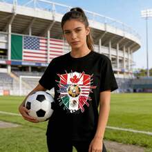 Tops para mujer Casual de Algodón Negro de Manga Corta y Cuello Redondo para Mujer con Estampado de la Bandera de la Copa Mundial 2026, Ropa de Verano para Mujer, Ropa de Vacaciones para Mujer, Blusas para Mujer, Blusas de Verano, Conjuntos de Verano, Ropa de Verano, Regalos de Pascua - Negro - Ver 7