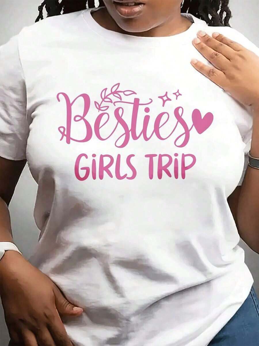 Camiseta de Viaje para Mejores Amigas - Letras Rosas y Corazón, Conjuntos BFF a Juego, Manga Corta y Cuello Redondo para Grupos de Viaje, Regalo para Amigas - [Blanco] - Ver 1