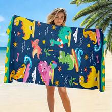 1pc Extra Large Summer Dinosaur Party Kids Beach Towel: Adorable Dinosaurs With Sunny Waves, Vibrant And Eye-Catching Design, Dinosaur + Bright Contrast Colors, Full Of Summer Vibes, Making Kids' Beach Time More Fun! Quick-Dry Printed Beach Towel - B - View 4