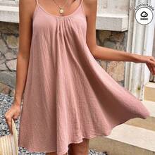 Frenchy Women's Solid Color Cotton Muscle Spaghetti Straps Summer Holiday Style Dress, Dress, Tank Dress, Summer Women's Clothing, Cotton Women's Clothing Black Vacation Casual Beach Resort - Albaricoque - Ver 3