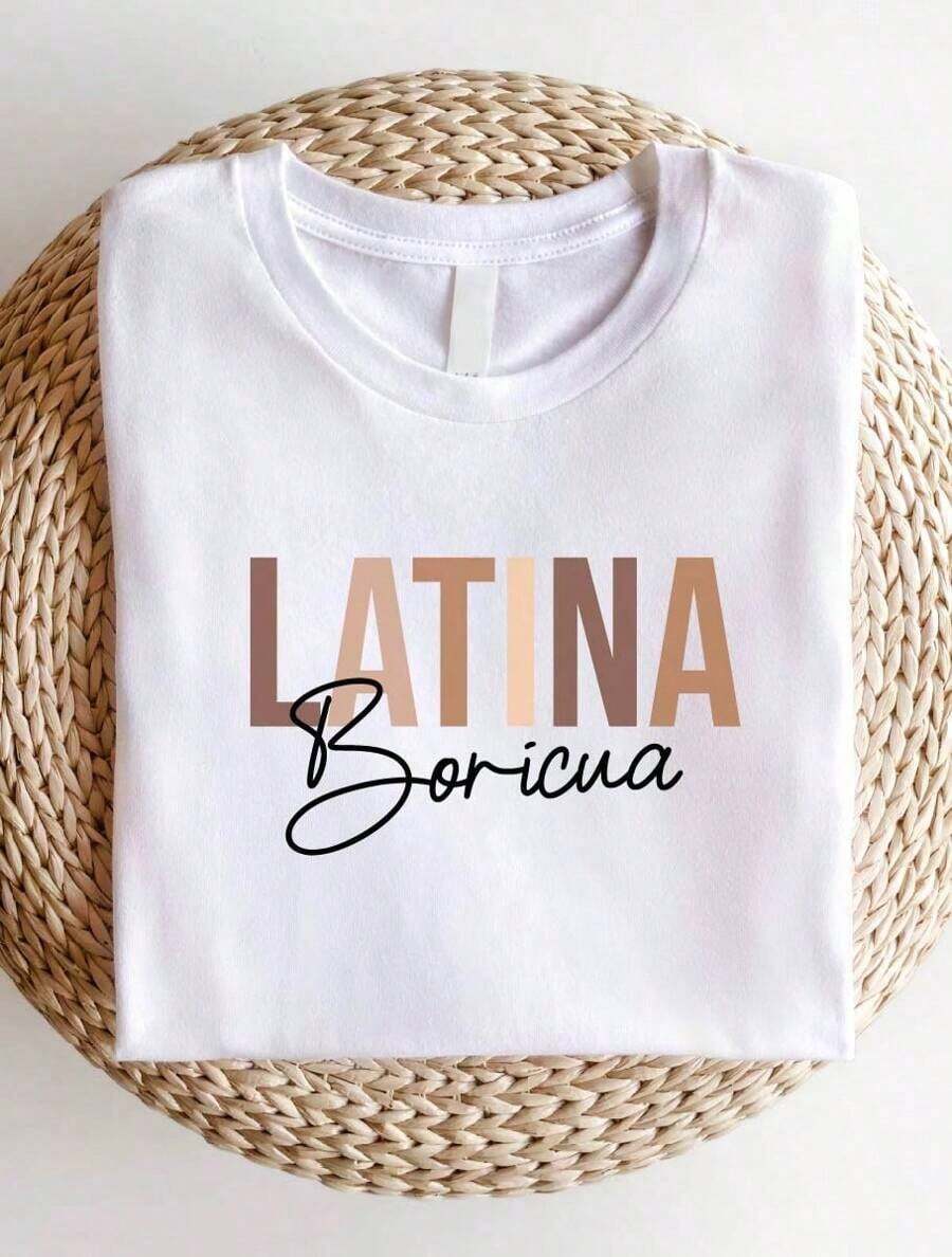 Latina T-Shirt, Boricua Latina T-Shirt, Puerto Rican T-Shirt, Latina  Gifts, Powerful Puerto Rican T-Shirts, Mexican Family T-Shirt SD-528, Loose, Casual And Versatile Y2k T-Shirt Shirt - 白色 - 查看 1