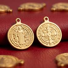 5pcs 304 Stainless Steel 18K Gold Plated St. Benedict Cross Round Pendant Religious Style DIY Jewelry Accessories - Pendants - View 1