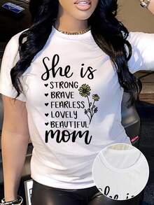 Camiseta con estampado de letras para el Día de la Madre, manga corta y cuello redondo, top casual para verano y primavera, ropa de mujer - Blanco - Ver 2