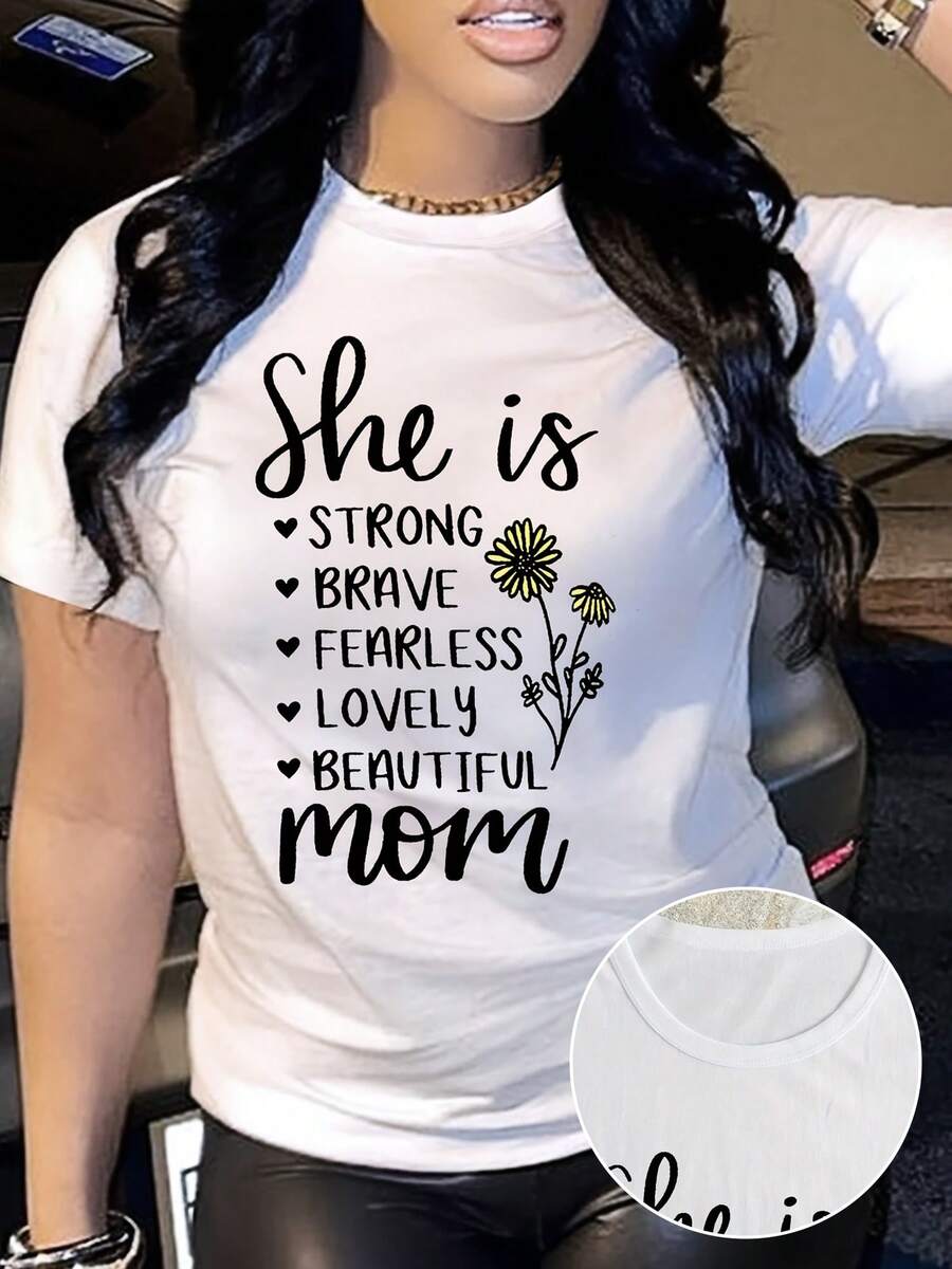 Camiseta con estampado de letras para el Día de la Madre, manga corta y cuello redondo, top casual para verano y primavera, ropa de mujer