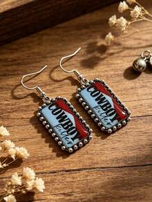1 Pair Vintage Cowboy Style Distressed Rectangular Earrings - Silver - View 4