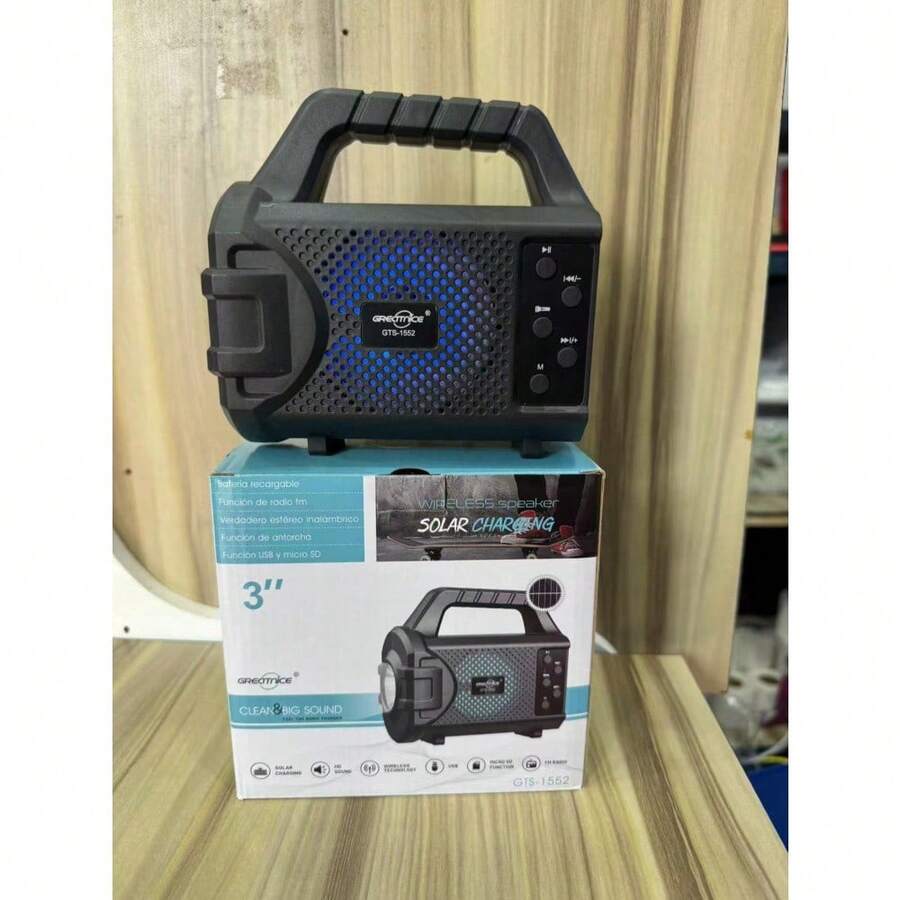 BOCINA BLUETOOTH 3 CON LINTERNA Y PANEL SOLAR Altavoz Portátil con Luz y Energía Solar - Negro - Ver 1