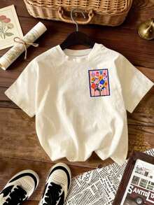 ropa de mujer Camiseta casual de manga corta y cuello redondo para mujer, con un brillante estampado floral en la espalda, de estilo bohemio. Hecho de tela de alta elasticidad. Modelo de Verano. camisas de mujer - Albaricoque - Ver 2