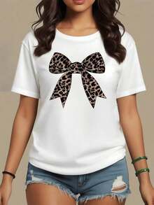 Camisetas De Calor Para MujerGran Lazo Con Estampado De Leopardo Simbolizando Elegancia Salvaje Y Confianza Moderna Para Mujeres Seguras Camiseta De Mujer Casual CóModa Perfecta Para Uso Diario Y Salidas Informales - Blanco - Ver 9