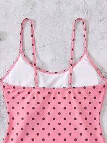 Women's Polka Dot Spaghetti Strap One-Piece Swimsuit, Suitable For Beach Vacation, Pool Party, Beach Party - Multicolor - View 6