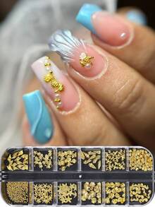 12入金色夏季海洋風美甲裝飾飾品 合金海星貝殼海馬 金色美甲配件 亮面海灘主題美甲DIY裝飾 女士女孩沙龍夏季美甲用品 - 金色 - 查看 3