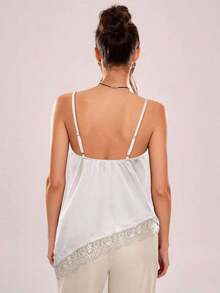 Camiseta de tirantes asimétrica con entramado de encaje transparente - Albaricoque - Ver 4