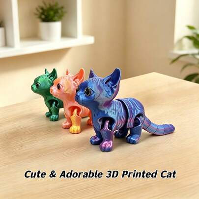 RonHam 3D Printed Cute Cat, Adult Articulated Doll, Green Ombre, Orange Ombre, Purple Ombre, 3D Printed Cat Decor, Movable Joint Funny Cat Figurine, Cat Model, Stress Relief Doll, Desktop Decor, Birthday/Christmas/Thanksgiving/Halloween Party Decoration, Holiday Gift, Birthday Gift