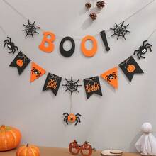 Boo Halloween Banner Pumpkin Ghost Spider Web Bat Bell Garland Party Decoration Hanging Bunting - Multicolor - View 6