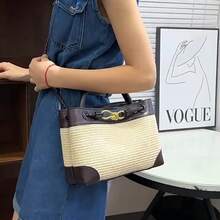 BV Bottega Small Andiamo Bolso de mujer tejido a mano de cuero genuinoBolsodebolso de manotipocuboconpatróntejidoparamujer,bolsodemarca,elegantebolsodemanoparaseñorabolsaderegaloexquisita,bolsodebolso de manodelujoparamujer,bolsocruzadodemodaparamujer,adecuadoparachicas,estudiantesnivel universitariodamasdeoficina,madresdemedianaedadparausodiario,comprasoficina,clase,reuniones,citas,actividadesalairelibretambiénunregaloidealparaBolso de paja y cuero BV para mujer, estilo casual de playa y vacaciones, con lazo metálico, de un solo hombro, bandolera, bolso de mano para mujer. - Caqui - Ver 6