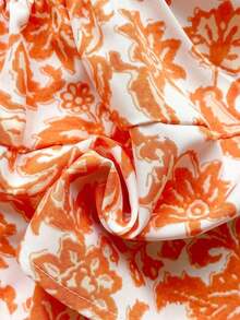 Blusa de corte de línea A con cuello cuadrado, manga corta y estampado retro azul y blanco, adecuada para fiestas, citas, el Día de San Valentín, el té de la tarde - Naranja 2 - Ver 5