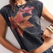 Women's Casual Solid Color Knit Short Sleeve Fitted Washed T-Shirt,Summer Top - Café integral - Ver 8