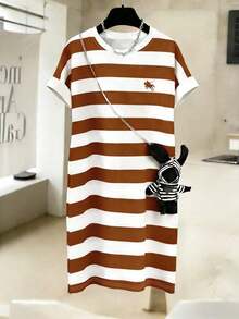 Vestido casual de mujer de cuello redondo y longitud media con estampado, para verano - Multicolor 2 - Ver 1