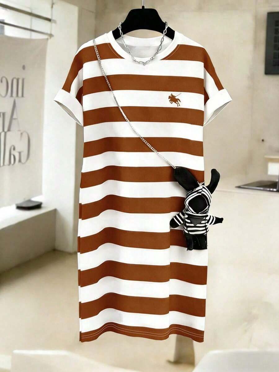 Vestido casual de mujer de cuello redondo y longitud media con estampado, para verano - Multicolor 2 - Ver 1