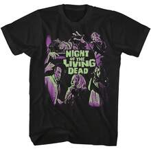 Camiseta de algodón de manga corta extragrande con estampado gráfico retro de la película Noche de los Vivos Muertos 1968, estilo clásico de zombis y terror, para fans. - forma - Ver 1