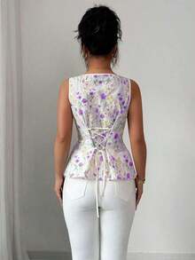 Blusa elegante sin mangas para mujer con diseño de tiras cruzadas en la espalda, talla estándar - Multicolor 2 - Ver 2