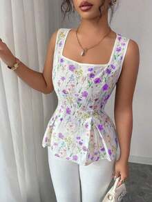 Blusa elegante sin mangas para mujer con diseño de tiras cruzadas en la espalda, talla estándar - Multicolor 2 - Ver 6