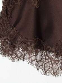 Seelio Nuevo Top de estilo lencería sexy con decoración de encaje, estilo europeo y americano, para mujer, color negro, para verano - Marrón - Ver 7