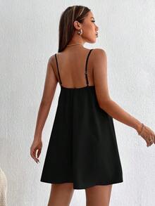 Vestido informal suelto de un solo color para mujer - Negro - Ver 2