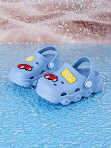 1双春夏新款男宝宝舒适时尚休闲轻便清新天蓝色可爱红色赛车装饰多功能室内/室外沙滩透气凉鞋 - 藍色 - 查看 4
