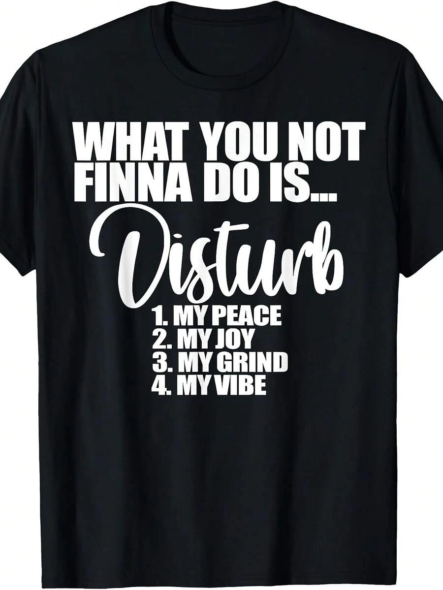 Premium Women's T-Shirt With The Enamel "Don't Interfere With My Peace/Happiness/Efforts" - Vintage Design With Slogan, Round Neck And Short Sleeves, Suitable For Casual Wear In All Seasons, Cute. New Arrival - 黑色 - 查看 1