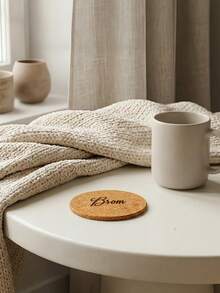 1pc Customized Cream-Colored Wooden Coaster - Carved Heartfelt Details - Minimalist Home Decor Desktop Companion - Emotional Gift For Special Occasions - Wood Color - View 3