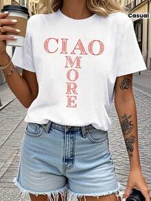 PremiumMás - Camiseta casual de manga corta y cuello redondo para mujer, estilo italiano, adecuada para salidas diarias en primavera y verano, ocasiones festivas y como un bonito regalo para las vacaciones.Nueva llegada - Blanco - Ver 3