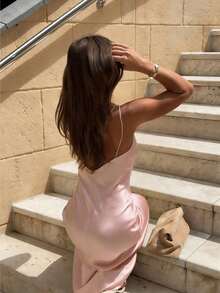 2026 Nuevo vestido de satén sexy con tirantes finos y escote en V profundo, vestido elegante y brillante para fiestas, citas, verano, San Valentín, fiestas, playa, vacaciones, estilo Y2K, Pascua, Día de San Patricio, graduación, baile de graduación, vestido de noche de lujo, vestido formal para mujer - Blanco - Ver 8