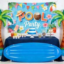 Pancarta de fiesta de piscina de verano, tela de fondo de cumpleaños de piscina de playa de verano, decoración de fiesta de piscina de playa, colgante de pared grande, decoración de pancarta de celebración de vacaciones para interiores/exteriores - Ver 4