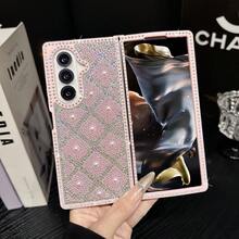 keshengtai Glitter Rhinestone Checkered Pearl Phone Case, Hard PC Back Protective Phone Cover Suitable For Samsung Galaxy Z Fold7, Z Fold6, Z Fold5, Z Fold4 - Pink - View 5
