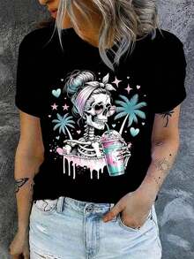 Estética académicaEstética académicaWomen's Black Crew Neck Short Sleeve Heat Transfer Print Top,Women's Versatile T-Shirt for Daily Commute,,Retro Y2K,Camisetas de apoyo al Mundial,Dulce niña,Camisa de manga corta para hombre,Camiseta de mujer de algodón puro,Camisetas con estampados de dibujos animados tremendamente populares,camisetas infantiles,Retro Y2K,Camisetas de apoyo al Mundial,Dulce niña,Camisa de manga corta para hombre,Camiseta de mujer de algodón puro,Camisetas con estampados de dibujos animados tremendamente populares,camisetas infantiles - Negro - Ver 1