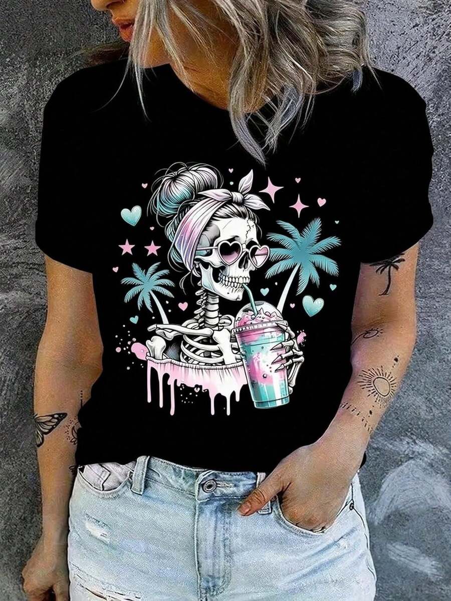 Estética académicaEstética académicaWomen's Black Crew Neck Short Sleeve Heat Transfer Print Top,Women's Versatile T-Shirt for Daily Commute,,Retro Y2K,Camisetas de apoyo al Mundial,Dulce niña,Camisa de manga corta para hombre,Camiseta de mujer de algodón puro,Camisetas con estampados de dibujos animados tremendamente populares,camisetas infantiles,Retro Y2K,Camisetas de apoyo al Mundial,Dulce niña,Camisa de manga corta para hombre,Camiseta de mujer de algodón puro,Camisetas con estampados de dibujos animados tremendamente populares,camisetas infantiles - Negro - Ver 1