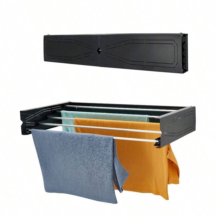 Wall Mounted Clothes Drying Rack |  Retractable Laundry Clothes Airer | Collapsible Folding Washing Line Clothes Dryer, Indoor & Outdoor - Anthracite (Patterned) - View 1