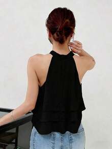 Blusa sin mangas de vestir informal y sencilla para mujeres, para salir - Negro - Ver 2