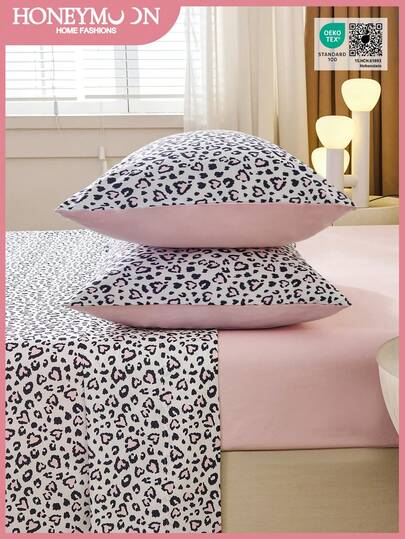 3/4 pezzi Set biancheria da letto con stampa leopardata, include federe, leggero e resistente alle pieghe, contiene 1 lenzuolo piatto, 1 lenzuolo con angoli e 1/2 federe, design con tasca profonda adatto per misure singolo, matrimoniale, queen, king, certificato Oeko-Tex