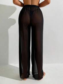 Swim Basics Pantalones de cobertura de malla transparente sólida para el verano - Negro - Ver 2