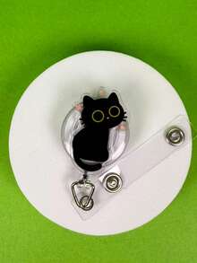 1pc Retractable Cat Badge Reel, Cute Black Cat Acrylic Expandable Badge Holder, Suitable For Nurses, Doctors, Volunteers, Teachers ID Badge, Valentine's Day, Back To School Gift - Multicolor - View 8