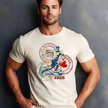 Unisex Pure Cotton T-Shirt, Round Neck, Loose Fit, Casual Style, For The 2026 World Cup, USA, Canada, Mexico - 黑色 - 查看 4