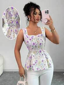 Blusa elegante sin mangas para mujer con diseño de tiras cruzadas en la espalda, talla estándar - Multicolor 2 - Ver 1