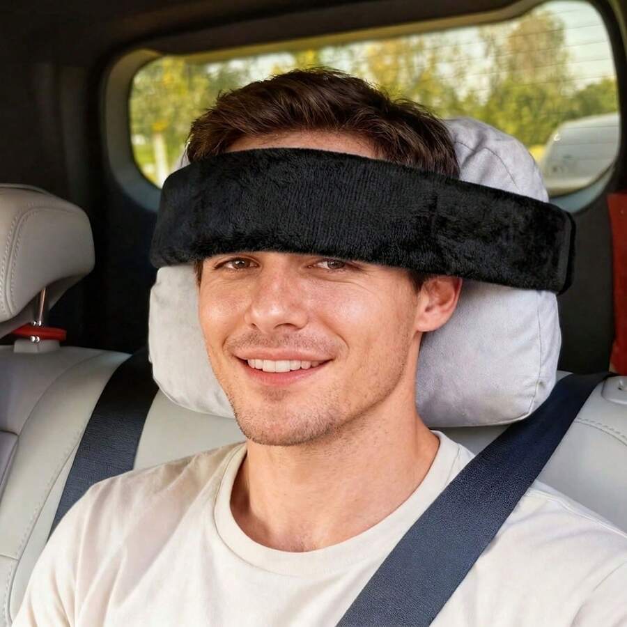 1pc Adjustable Head Rest Strap For Travel | Comfortable, Convenient Storage, Universal Fit, Made Of Polyester Fiber, Sponge Filled.